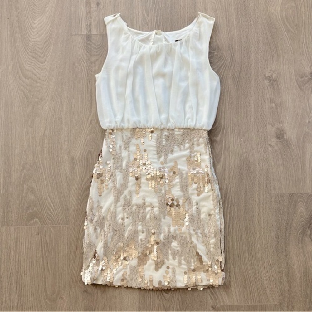 White Mini Dress with Gold Sequin Bodycon Skirt